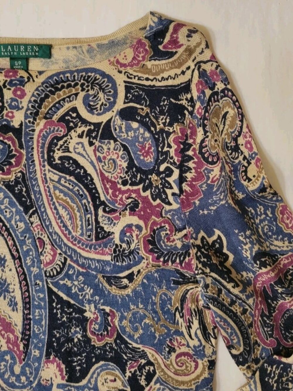 NWOT Lauren Ralph Lauren Silk Paisley Lightweight Pullover Sweater Top Size S/P
